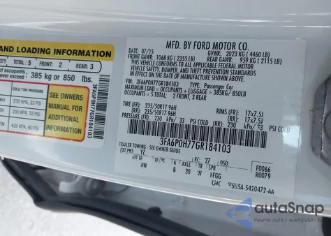 2016 Ford Fusion Se from USA, damaged, VIN 3FA6P0H77GR184103